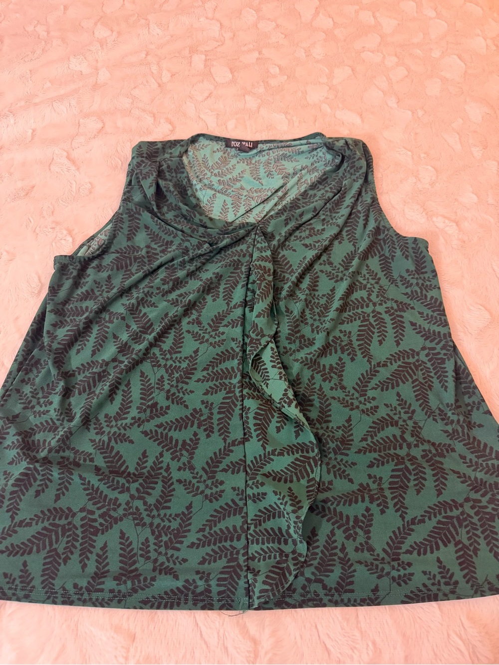 Roz & Ali Green Fern-Print Sleeveless Top XL